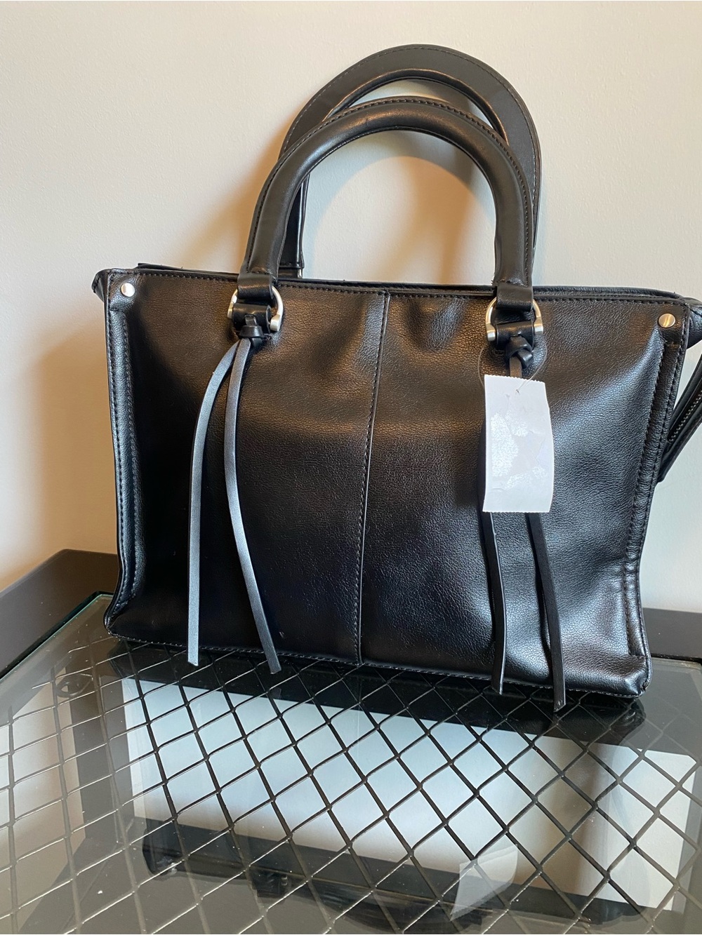 Universal Thread Black Faux Leather Satchel with Double Handles